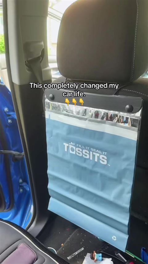 Viral Tossits TikTok video showing the car trash bag in use